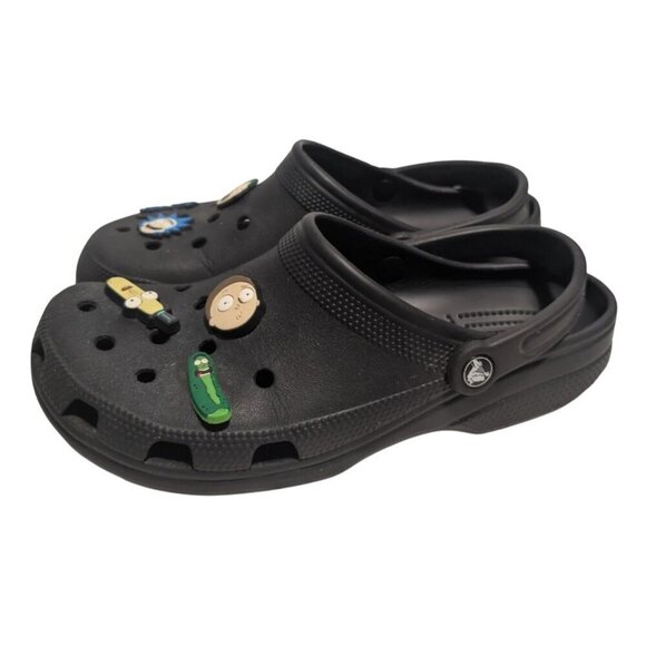 Crocs Classic Clogs Black Mens 9 Womens 11 with Rick and Morty Jibbitz Charms main image 8